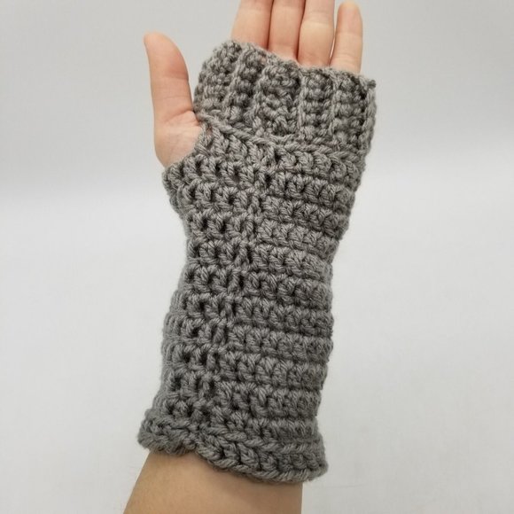 2 Pairs of Handmade Crochet Wrist Warmers, Grey and Ivory Winter Accessory - Picture 8 of 16